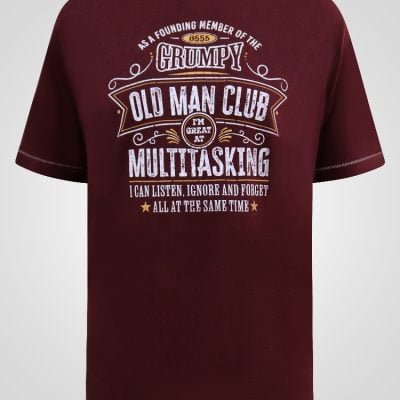 D555 BALDWIN Grumpy Old Man Club Print T-Shirt BURGUNDY