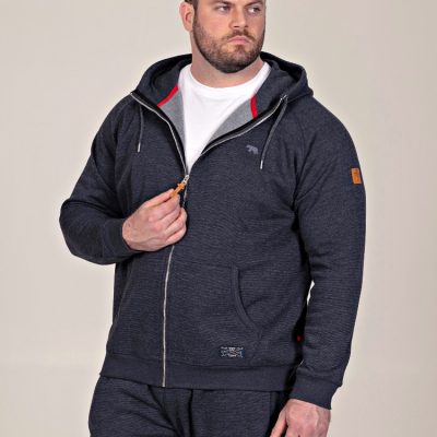 D555 Big Mens Navy Thru Zip Hoodie with Fine Stripe ERNEST 642001