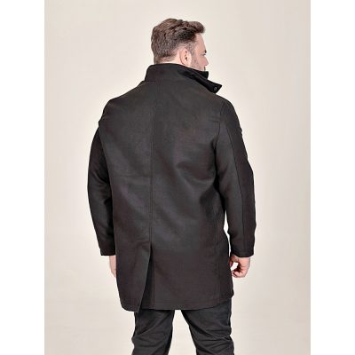 D555 ELTON Melton Overcoat with mock Zip Thru Quilted Centre Panel BLACK - The D555 Men's 'Elton' Melton Overcoat Jacket in black