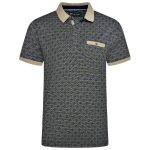 In stock up to 8XL KAM Jacquard Collar All Over Print Polo BLACK KBS5558
