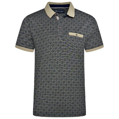 In stock up to 8XL KAM Jacquard Collar All Over Print Polo BLACK KBS5558