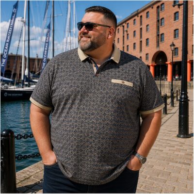In stock up to 8XL KAM Jacquard Collar All Over Print Polo MIDNIGHT KBS555
