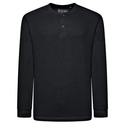 KAM Long Sleeve Waffle Henley Top BLACK KBS5834