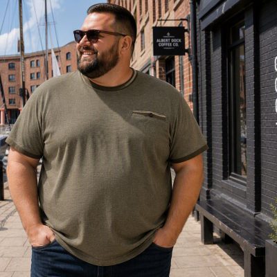 KAM Dobby Pique Crew Neck Tipped Tee OLIVE KBS5831