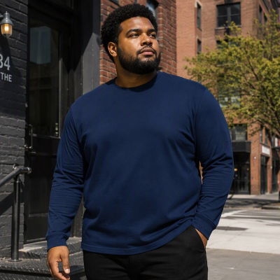 ESPIONAGE T015LS Premium Long Sleeve Plain T-Shirt DARK BLUE 100% Super Combed Cotton