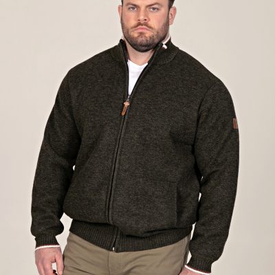 D555 Big Knitted Zip Through with Bonded Check Lining KHAKI CESAR 802004