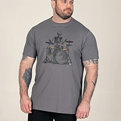 D555 MIDDLETON Skeleton Playing Drums Printed T-Shirt DARK GREY New design back in stock from 2XL to 6XL D555 MIDDLETON