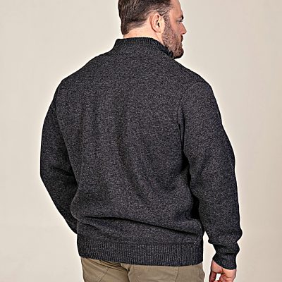 HOME PAGE 24 D555 Big Mens Cable Knitted Sweater With Full Zip and Bonded Check Lining EAMON CHARCOAL 802002