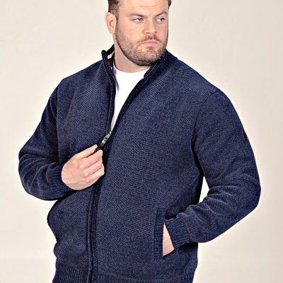 2XL to 6XL  D555 Big Mens Chenille Knitted Herringbone Zip Through Sweate