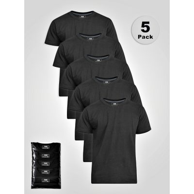 D555 SMARTLY Big Mens Combed Cotton Crew Neck T-Shirts 5 Pack ~ BLACK 601931 -